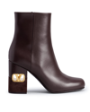 Valentino Garavani Heritage Leather Vlogo-heel Booties In 7k3 Hot Brown