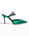 Manolo Blahnik Lurum Crystal Silk Mule Pumps In Bgrn3206