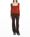 Vince Square Neck Long Sleeve Stretch Cotton Knit Top In Rust Amber-930rua
