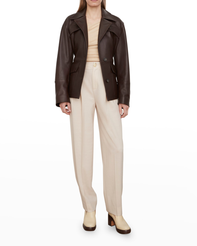 Vince Belted Leather Safari Jacket In Blk Truffle