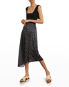 Vince Polka Dot Draped Charmeuse Skirt In Deep Marine