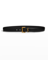 Saint Laurent Ysl Calf Leather Belt In Sea Salt