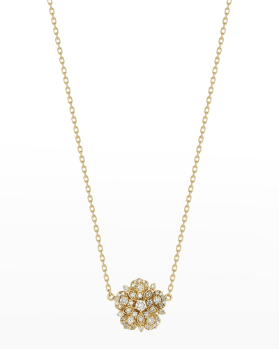 Tanya Farah Yellow Gold Small Flower Pendant Necklace With Diamonds