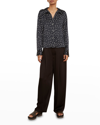 Vince Tossed Dot Button-front Silk Blouse In Deep Marine
