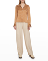 Vince Tossed Dot Button-front Silk Blouse In Honey