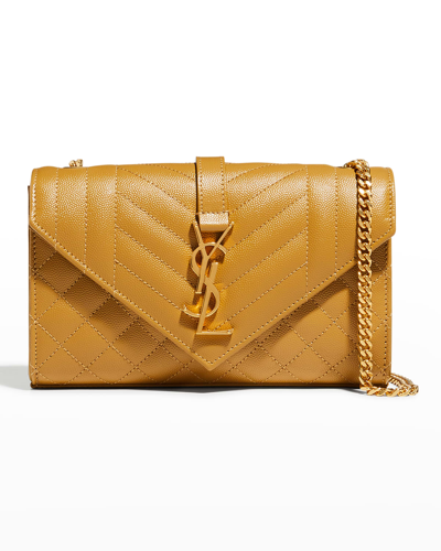 Saint Laurent Small Ysl Monogram Leather Satchel Bag In Golden