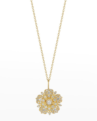 Tanya Farah Yellow Gold White Diamond Flower Pendant Necklace