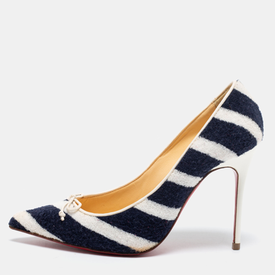 Pre-owned Christian Louboutin Navy Blue/white Striped Terry Fabric Decollete Spa Pumps Size 35