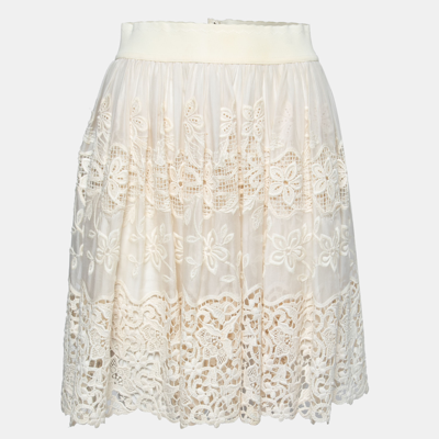 Pre-owned Dolce & Gabbana Cream Lace Mini Skirt S