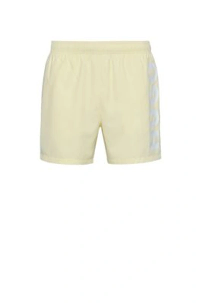 Hugo Boss Quick-drying Swim Shorts With Vertical Logo In Light Yellow