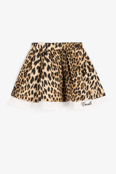 Roberto Cavalli Junior Babies' Leopard-print Tiered Cotton Skirt In Brown