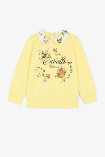 Roberto Cavalli Junior Babies' Embroidered Peter Pan Collar Sweatshirt In Yellow