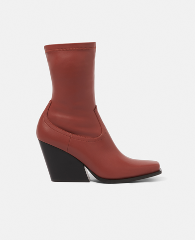 Stella Mccartney 90mm Cowboy Faux Leather Ankle Boots In Sienna