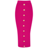 Balmain Button-front Knit Pencil Midi Skirt In Fuchsia