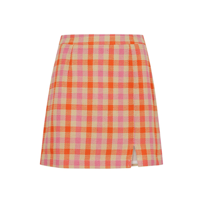 Kitri Colette Checked Cotton-blend Woven Mini Skirt In Orange / Pink