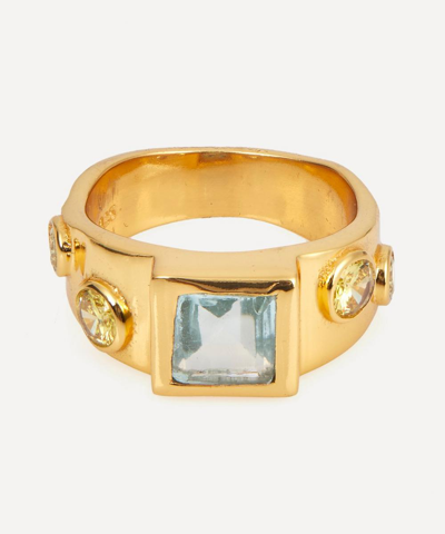 Shyla 22ct Gold-plated Lolita Square Cocktail Ring In Light Blue