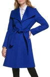 Karl Lagerfeld Puff Sleeve Belted Coat In Cobalt