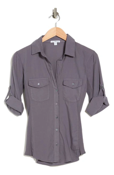 James Perse Contrast Ribbed Surplus Shirt In North