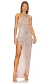 Retroféte Candice Sequin Cutout One-shoulder Gown In Metallic Neutral