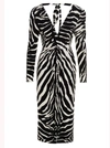 Dolce & Gabbana Ruched Zebra-print Crepe Midi Dress In White/black