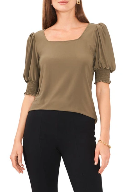 Chaus Square Neck Smocked Sleeve Blouse In Olive