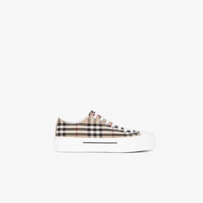 BURBERRY NEUTRAL VINTAGE CHECK COTTON SNEAKERS - WOMEN'S - COTTON/CALF LEATHER/BRASS,805050617933771
