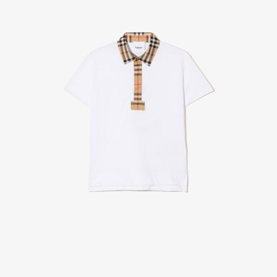 Burberry Kids' White Polo Shirt With Vintage Check Motif And Logo In Cotton Baby