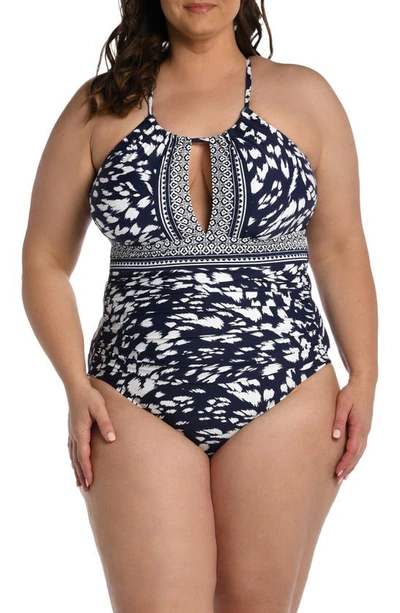La Blanca Plus Size Tides Keyhole One-piece Swimsuit In Indigo