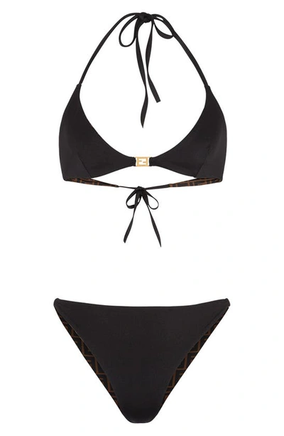 Fendi Reversible Two-piece Swimsuit In Black