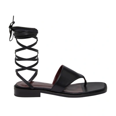 Staud Alexandre Leather Lace-up Thong Sandals In Black