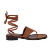 Staud Alexandre Leather Lace-up Thong Sandals In Tan