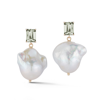 Mateo 14kt Green Amethyst And Baroque Pearl Drop Earrings In Gold