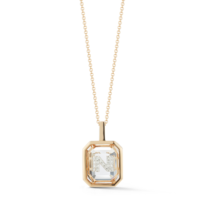 Mateo Gold Frame Crystal Quartz Secret Diamond Initial Necklace In Yellow Gold,crystal Quartz,white Diamonds