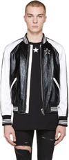 Givenchy Lambskin Bomber Jacket With Contrast Sleeves In Black And White