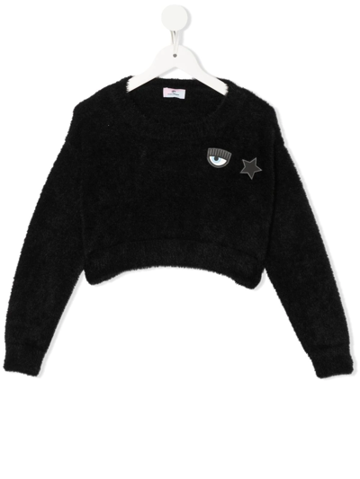 Chiara Ferragni Logo-patch Terry Sweatshirt In Black