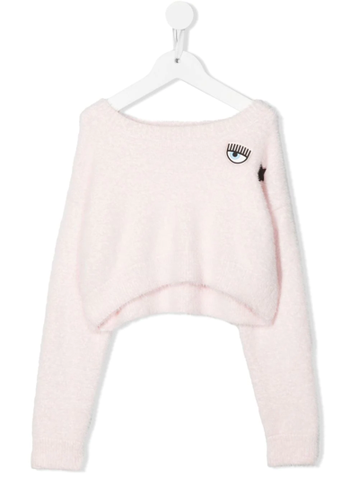 Chiara Ferragni Logo-patch Terry Jumper In Pink