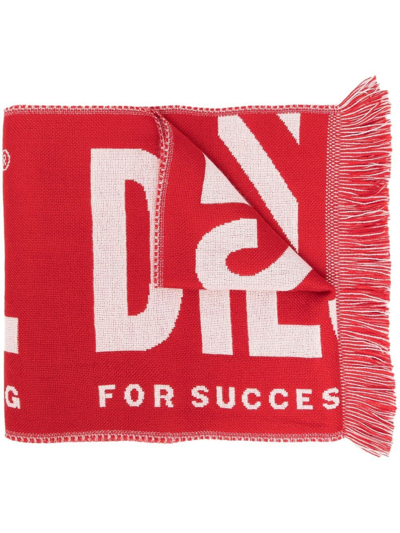 Diesel Logo印花针织围巾 In Rot