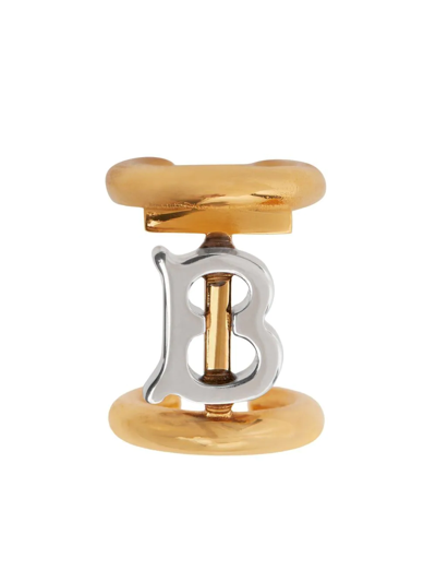 Burberry Logo-plaque Mini 18ct Yellow-gold And Palladium-plated Brass Ear Cuff In Lg/palladio