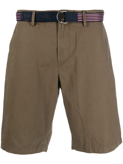 Tommy Hilfiger Belted Cotton Shorts In Grün