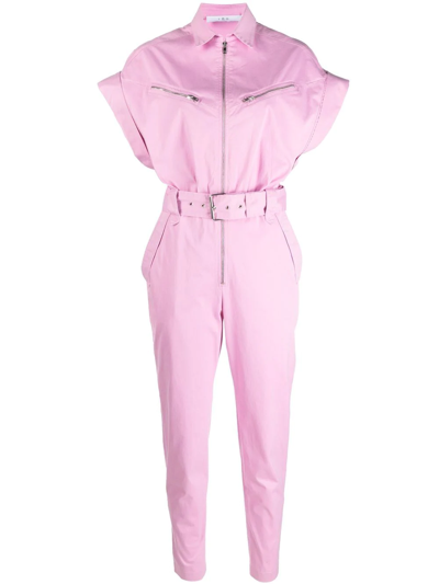 Iro Lavine Belted Denim Crop Jumpsuit In Light Pink