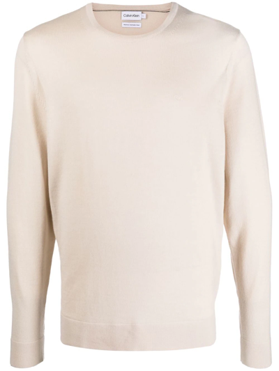 Calvin Klein Fine-knit Wool Jumper In Neutrals