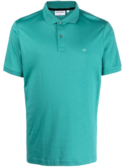 Calvin Klein Chest Logo-print Polo Shirt In Blau