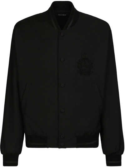 Dolce & Gabbana Heraldic Dg Patch Bomber Jacket In Black