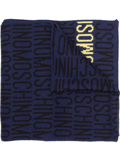 Moschino Intarsia-knit Wool-blend Scarf In Cornflower Blue