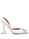 Amina Muaddi Begum Sling 70 Crystal Embellished White Leather Pumps In White