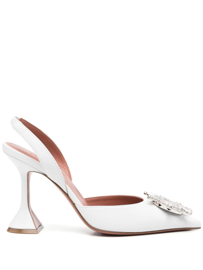 Amina Muaddi Crystal-embellished Pointed-toe Pumps In White