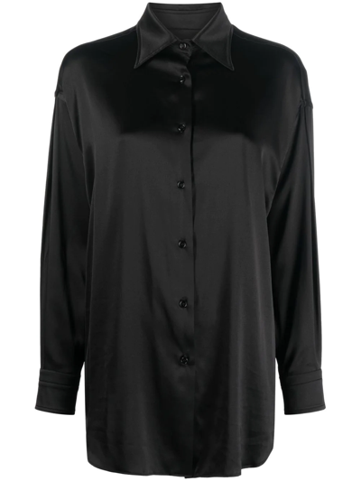 Tom Ford Oversize Silk Satin Shirt In Black