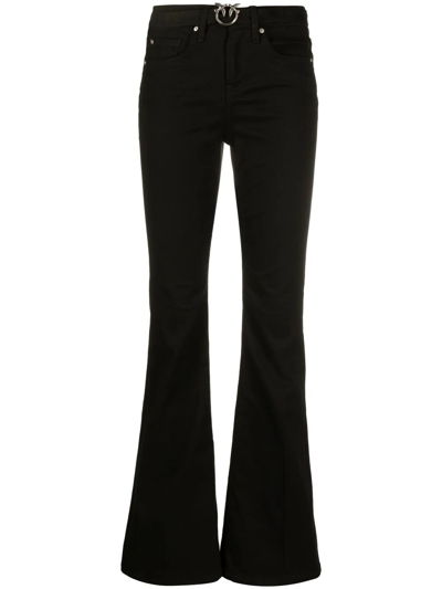Pinko Love Birds-buckle Flared Trousers In Black
