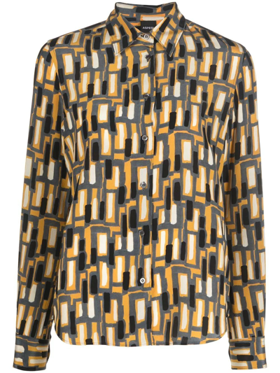 Aspesi Abstract-print Silk Shirt In Giallo Yellow