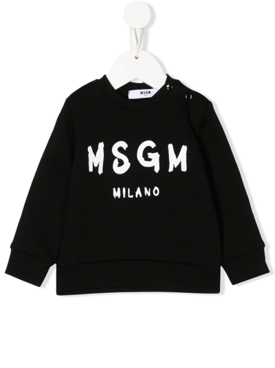 Msgm Kids' Logo-print Cotton Sweatshirt In Schwarz
